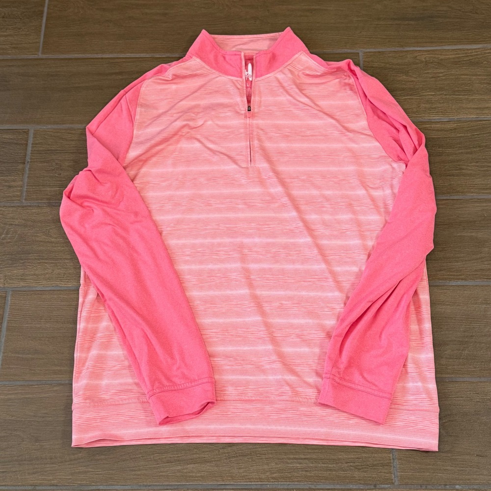Johnnie-O Mens Pink Striped Quarter Zip Pullover Golf Performance Shirt Large